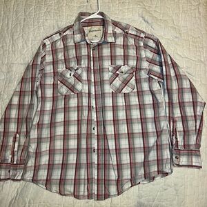 Ruff Hewn Plaid Button-Up Shirt Red/Gray/White XL Long Sleeve Mens grunge